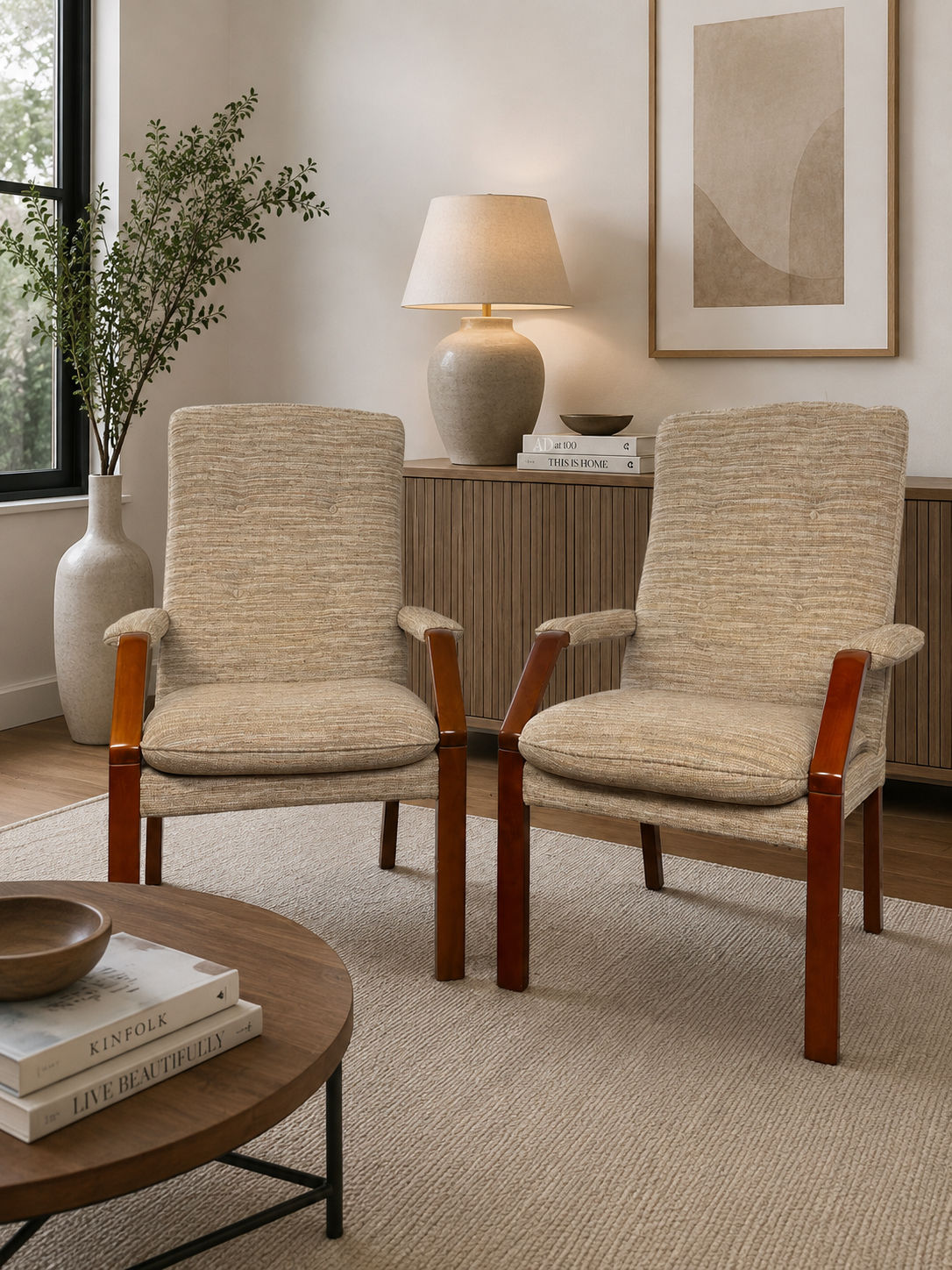 Pair Of Parker Knoll Beech Framed Fireside Chairs