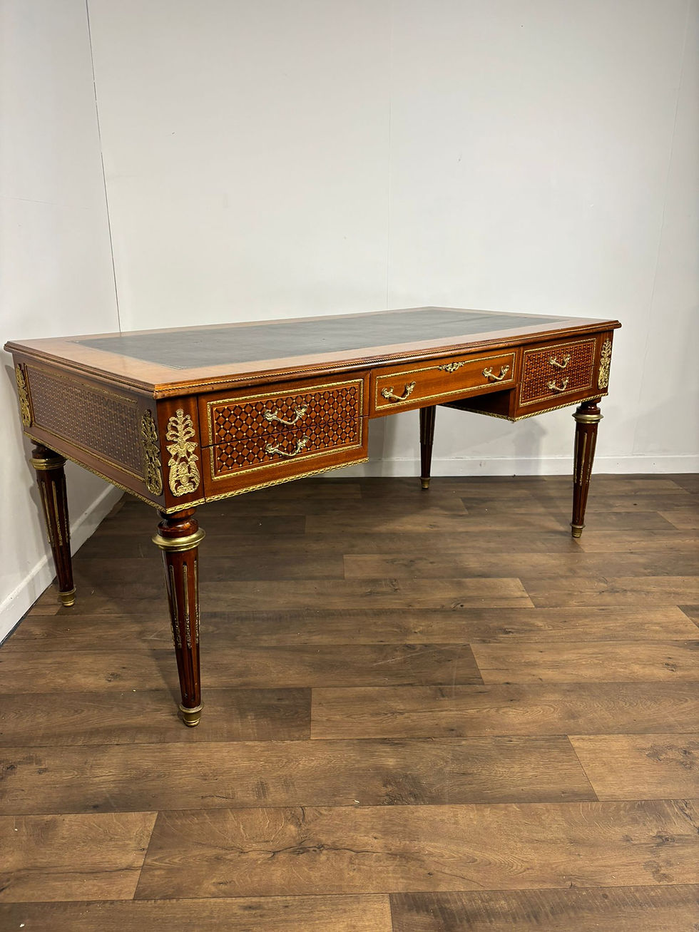 Thumbnail: Continental Reproduction Walnut Veneered Tooled Inlaid Desk (style of Louis XVI)