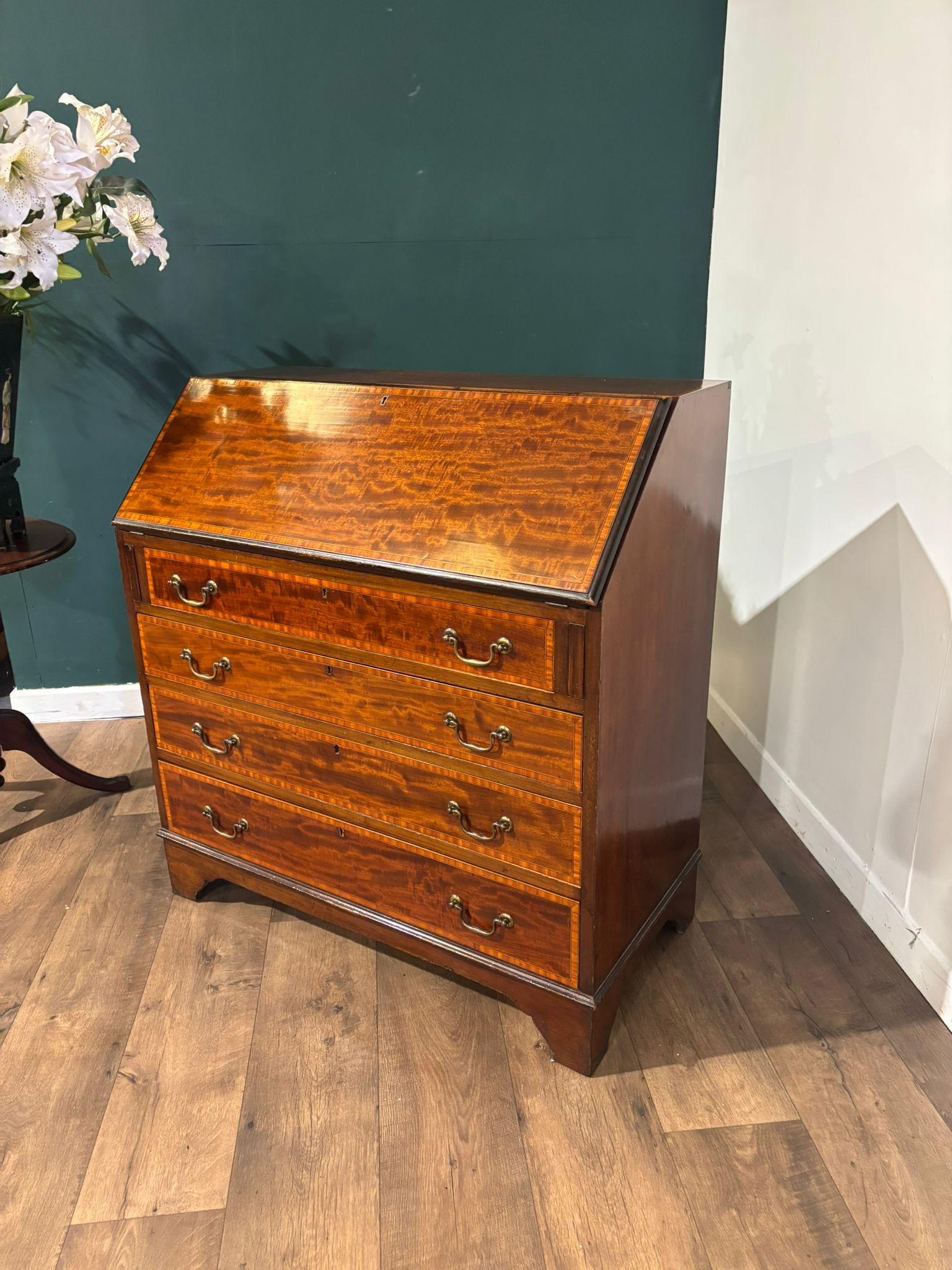 Edwardian Mahogany Satinwood Cross Banded Bureau