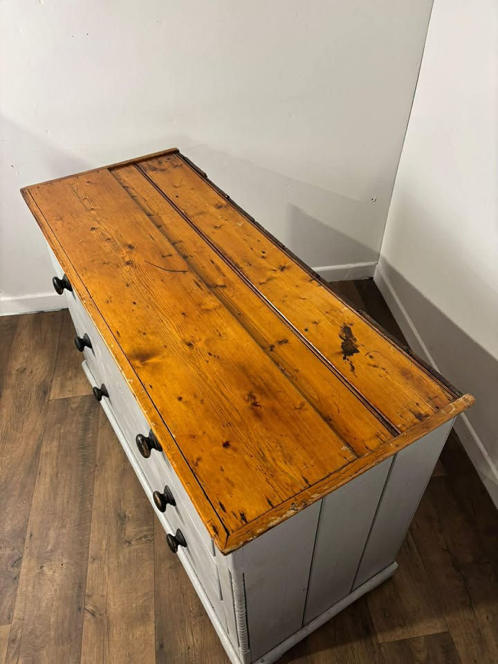 Thumbnail: Victorian Pine Three Drawer Painted Chest with Stripped Top