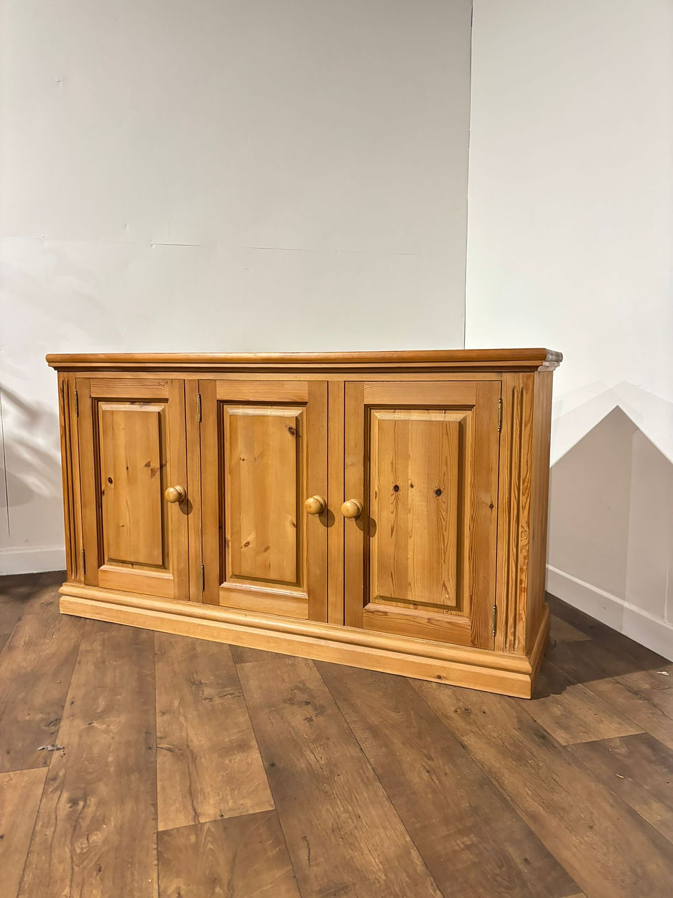 Contemporary Stripped Pine Three Door Cabinet