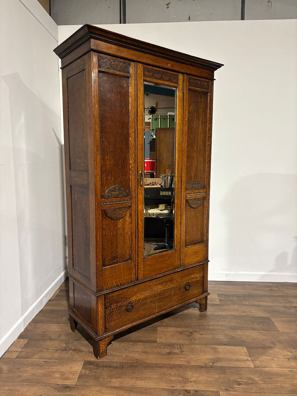 Early 20th Century Carved Oak Single Wardrobe
