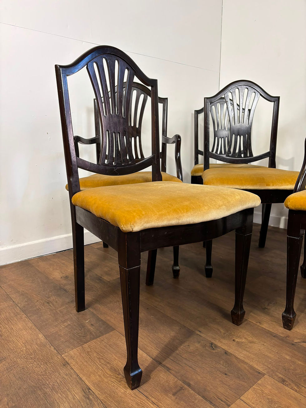 Thumbnail: Set Of Six Upholstered Dining Chairs With Pierced Splat Backs