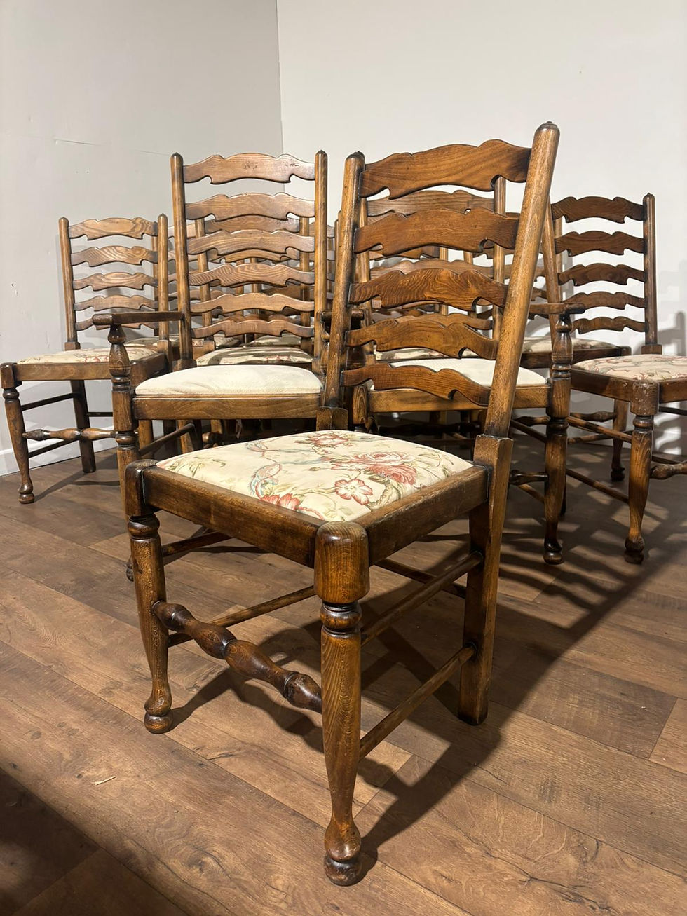 Thumbnail: Set of Twelve Oak Yorkshire Style Ladderback Dining Chairs