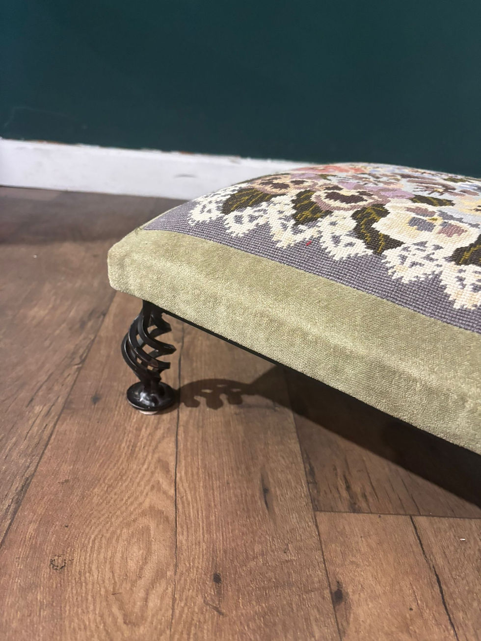 Thumbnail: Contemporary Tapestry Upholstered Metal  Framed Rectangular Footstool
