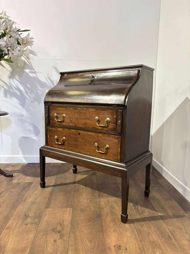 Edwardian Mahogany Cross Banded Bombay Bureau