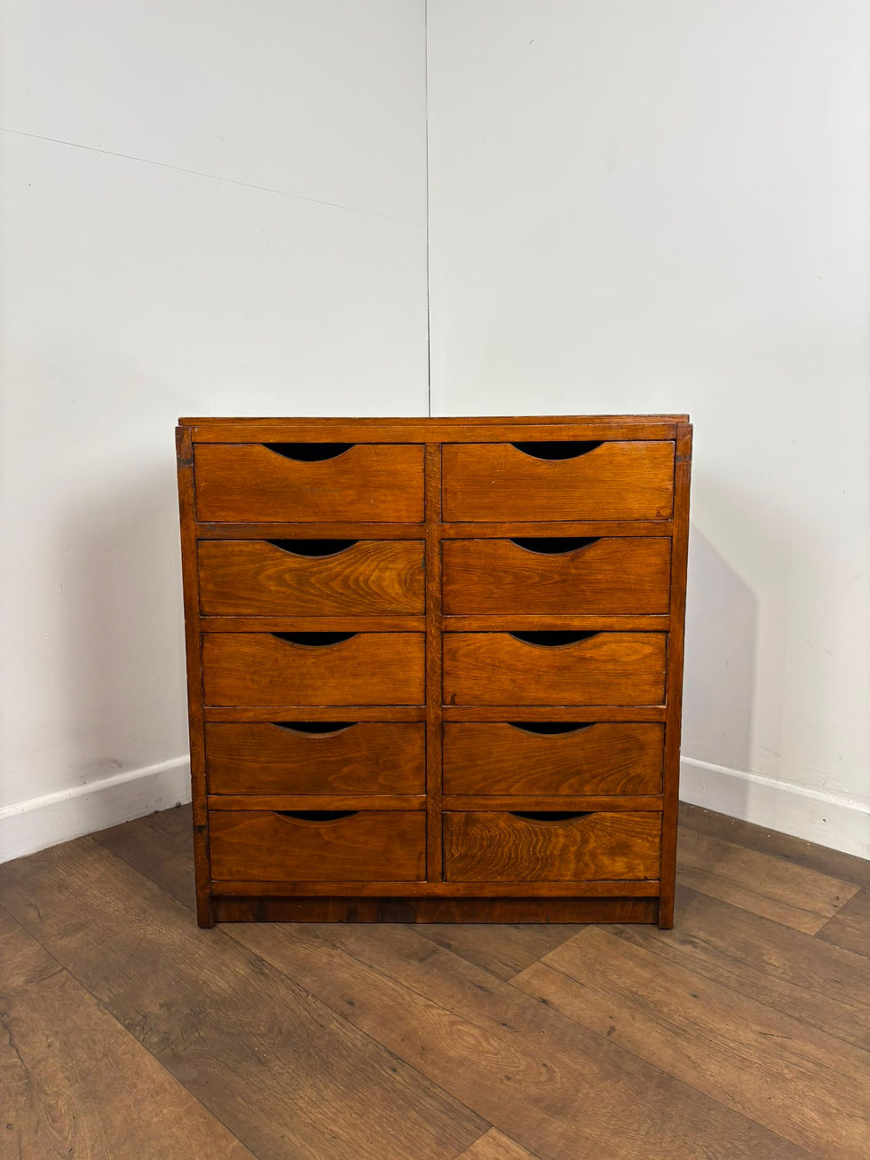 Thumbnail: Vintage Oak Veneer Bank of Ten Drawers