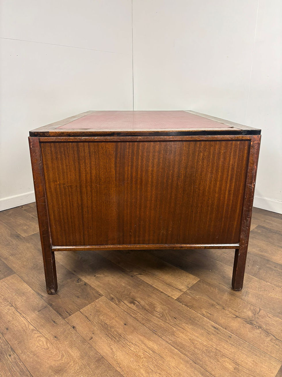 Thumbnail: Mid Century Oak Kneehole Twin Pedestal Desk