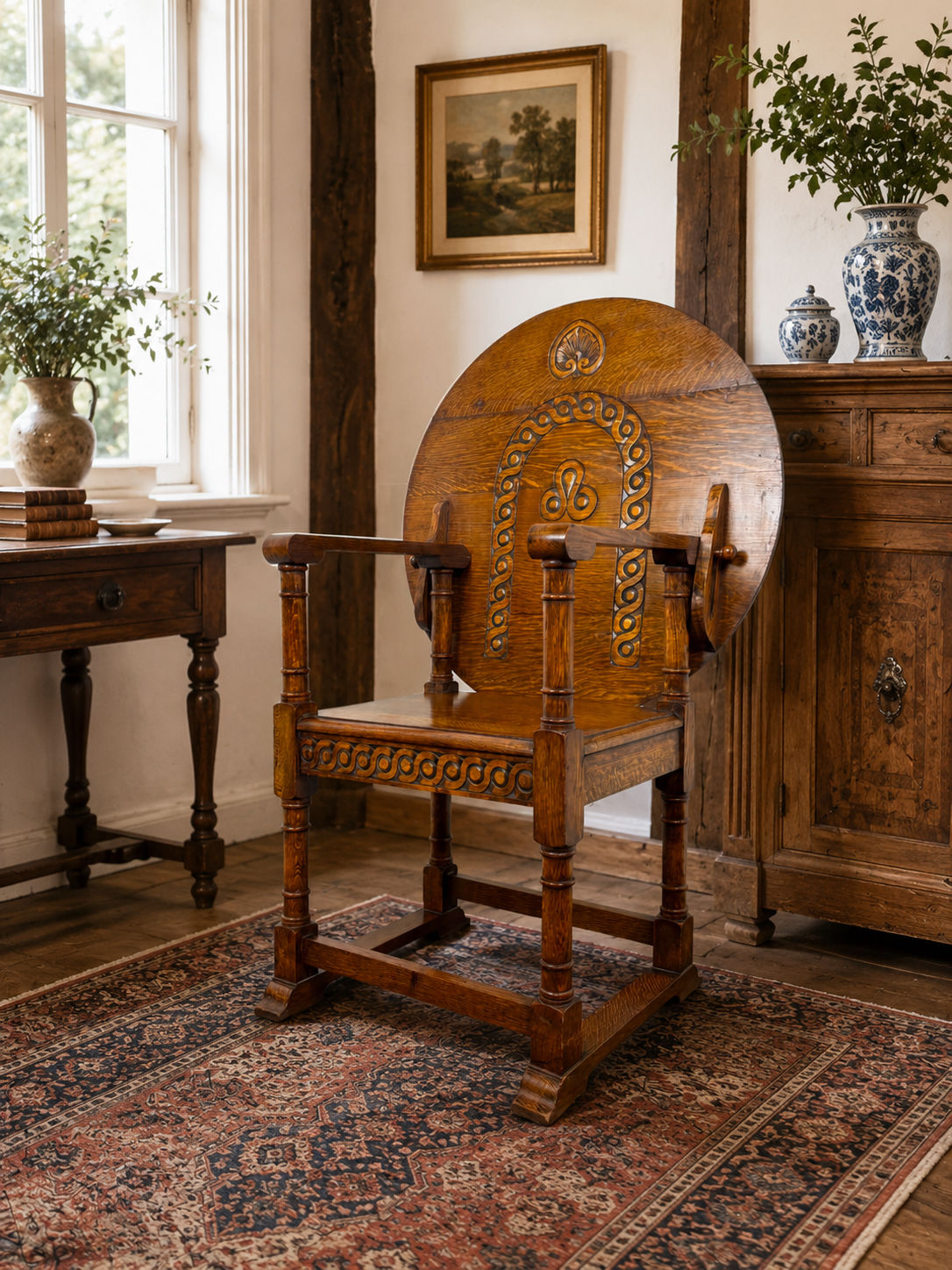 Arts & Crafts Oak Monks Chair/Metamorphic Table