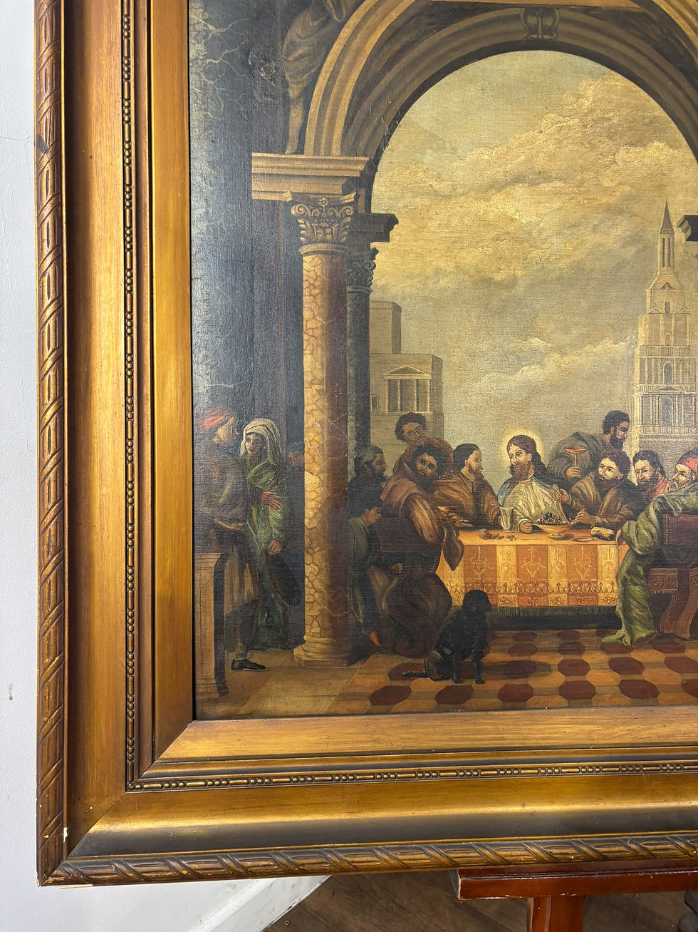 Thumbnail: Large Antique Oleograph Religious Picture in Gilt Frame
