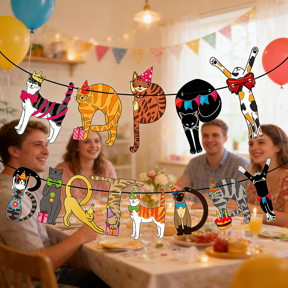 Thumbnail: Birthday Party Banner,Cute Cat Decorations with Happy Birthday Text,Easy Hang Ba
