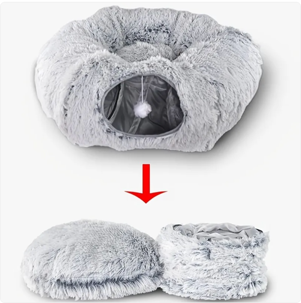 Thumbnail: Cozy Plush Cat Tunnel and Nest - Foldable Winter Pet Kennel