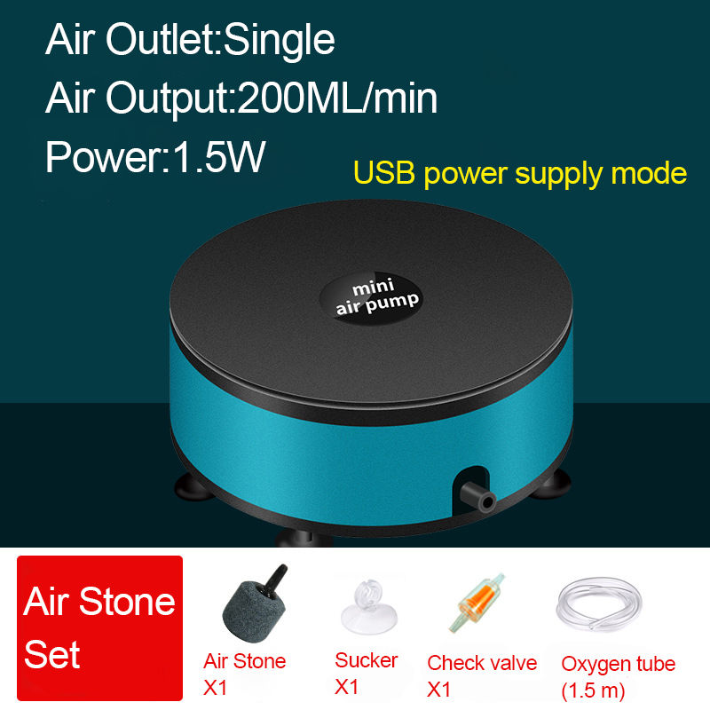 Ultra Silent 220ml/min 1.5W Aquarium Air Pump Fish Tank Mini Air Compressor Oxyg