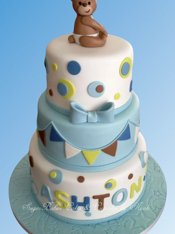 Teddy Bear first Birthday cake. With cute little edible bears on the cake. Custom Cakes. 