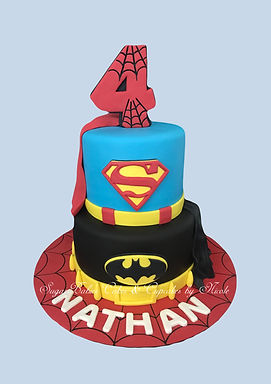 Super Hero Cake with Batman and Superman.