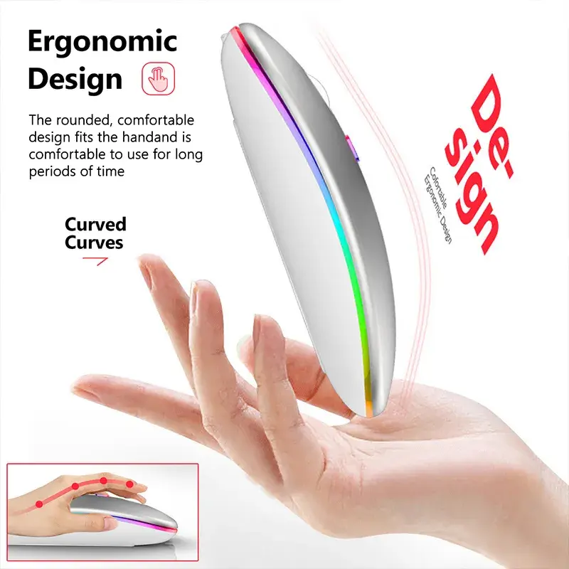 Thumbnail: Bluetooth RGB Rechargeable Silent Wireless Ergonomic Gaming Mouse