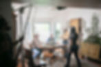 Natalie directing Tim and Jan Moore and Kristyn Harris during a scene inside the kitchen.