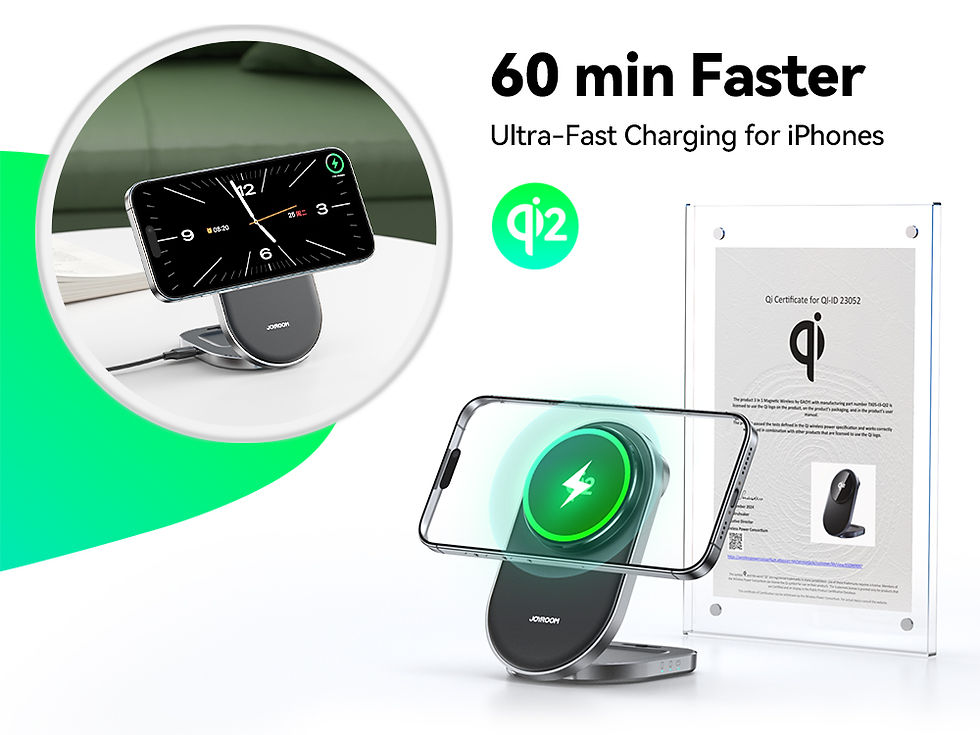 Miniatura: Estación de carga inalámbrica Joyroom Qi2 3 en 1 para iPhone, Apple Watch y AirPods.