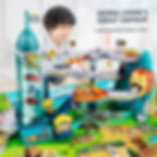 Pista temática de león para niños KBDFA, juguete de automóviles inerciales para aprendizaje y diversión