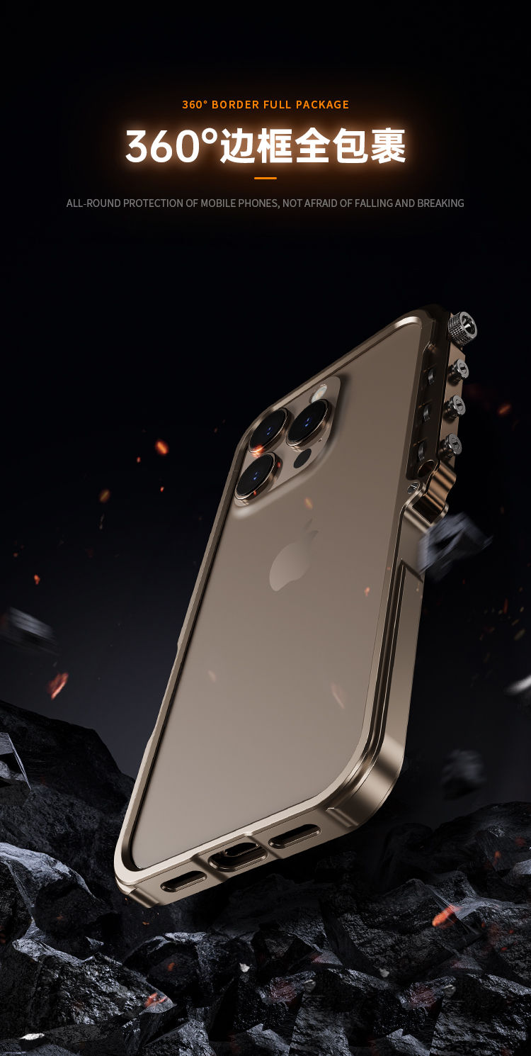 Miniatura: Funda semienvolvente de metal blindado para iPhone 16, 15 y 17 Pro, magnética y a prueba de golpes.