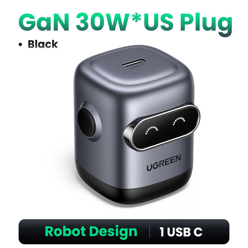 Miniatura: Cargador UGREEN GaN 65W con 2 puertos USB-C y 1 USB-A para carga rápida de smartphones, tablets y laptops