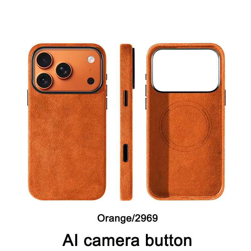 Miniatura: Funda de lujo para iPhone 17 Pro Max fabricada en Alcántara real, lavable y con protector inteligente de cámara.