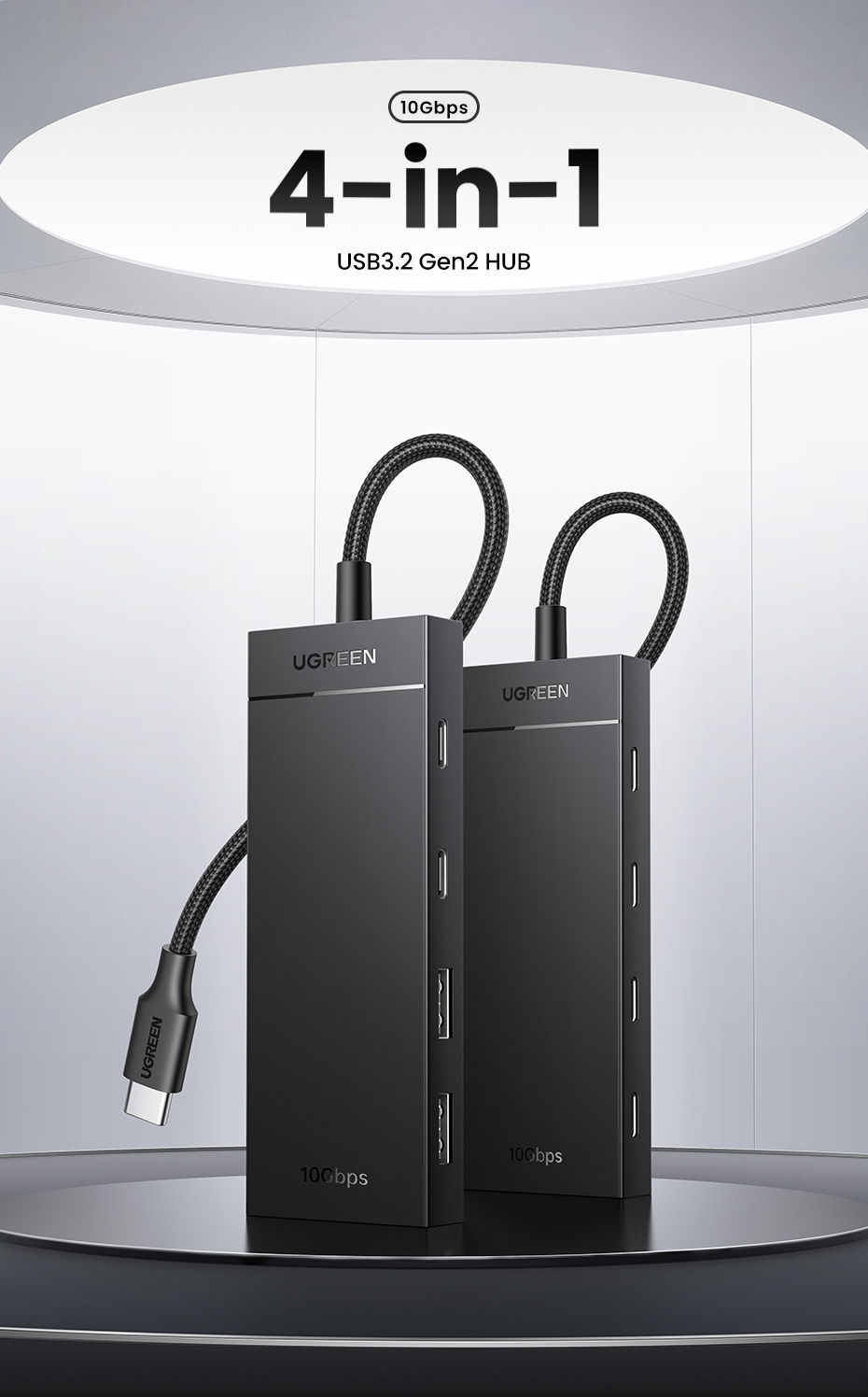 섬네일: UGREEN USB-C Hub 3.2 Gen2 – 4 puertos con velocidad 10 Gbps para MacBook.