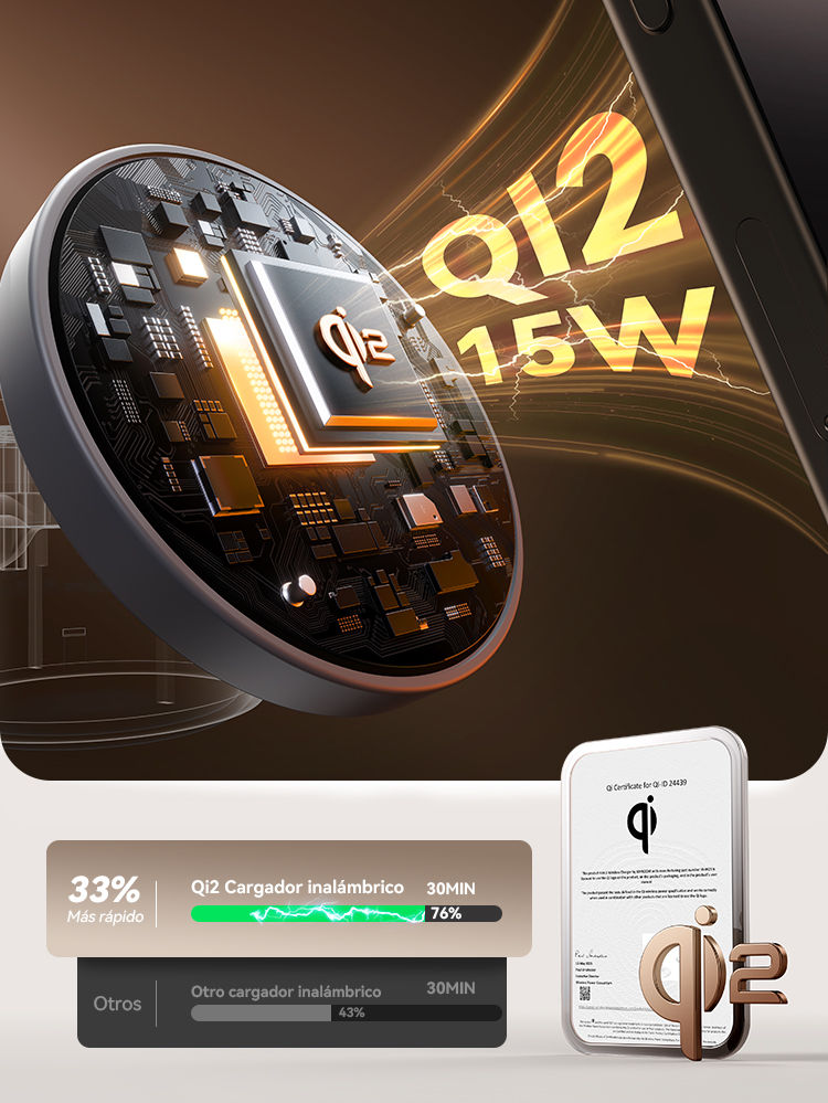 Estación JOYROOM Qi2 4-en-1 cargando iPhone, Apple Watch y AirPods al mismo tiempo.