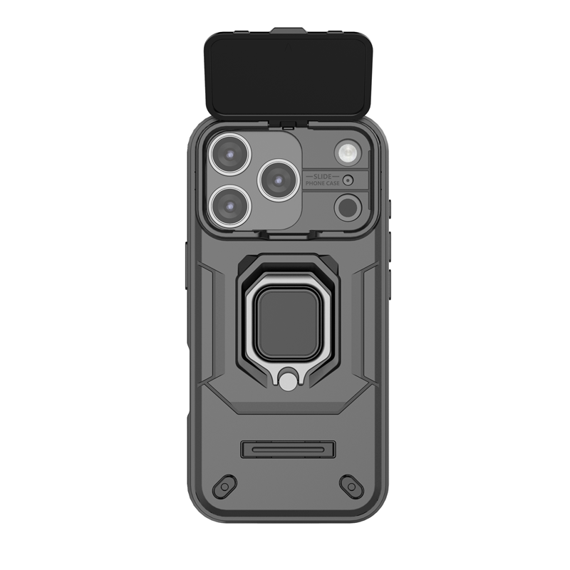 Miniatura: Funda Armor de lujo para iPhone 17 Pro Max con protector de cámara deslizante y anillo soporte 360