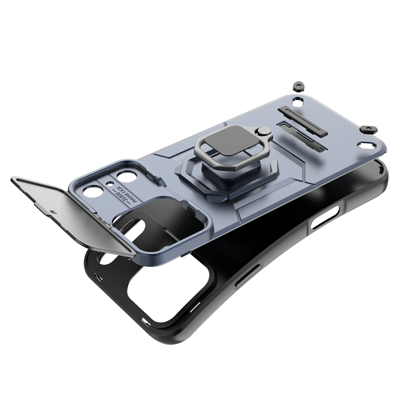 Miniatura: Funda Armor de lujo para iPhone 17 Pro Max con protector de cámara deslizante y anillo soporte 360