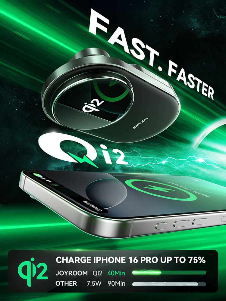 Base de carga rápida inalámbrica Joyroom Qi2 con soporte ajustable.