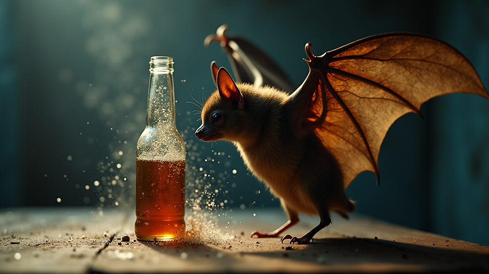 Close-up view of a bat smashing a glass bottle in a rage room