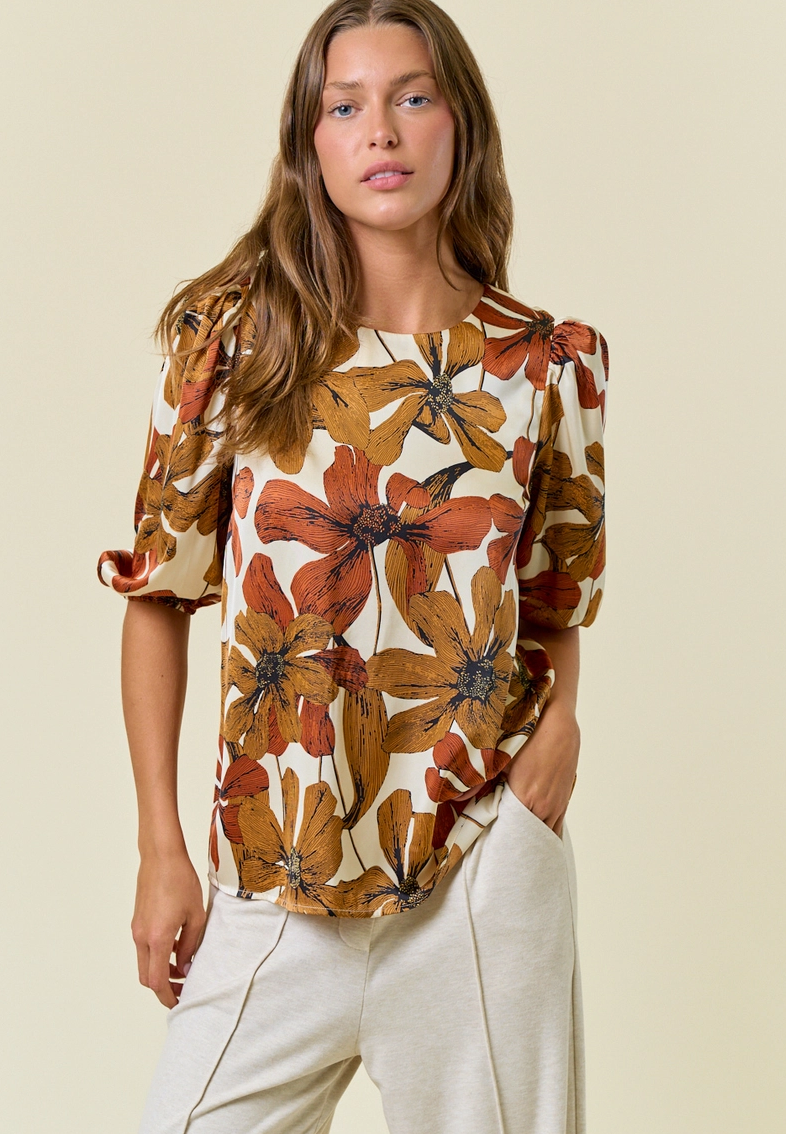 Doe & Rae Printed Puff Sleeve Blouse
