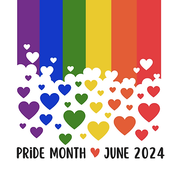 Pride Month June 2024 with colorful rainbows and hearts