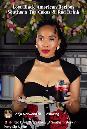 Sonja Norwood, beautiful Black content creator, presenting Lost Black American Recipes. Click for more.