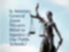 Statue of Lady Justice holding scales. Text questions if Attorney General Jason Miyares is blind to injustice in schools. Sky background.