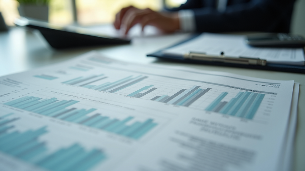 Close-up view of financial documents and calculator on a desk