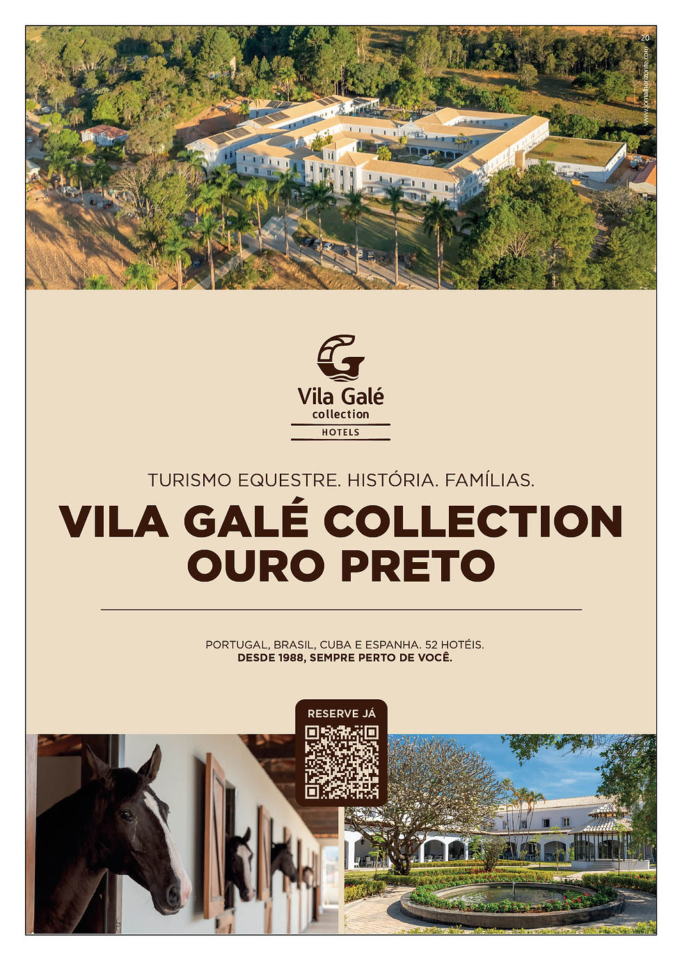 Jornal Horizonte mostra a 20ª página do Jornal Horizonte do mês de junho de 2026, Edição Especial Vila Galé Collection Ouro Preto, com o anúncio do Via Galé Collection Ouro Preto