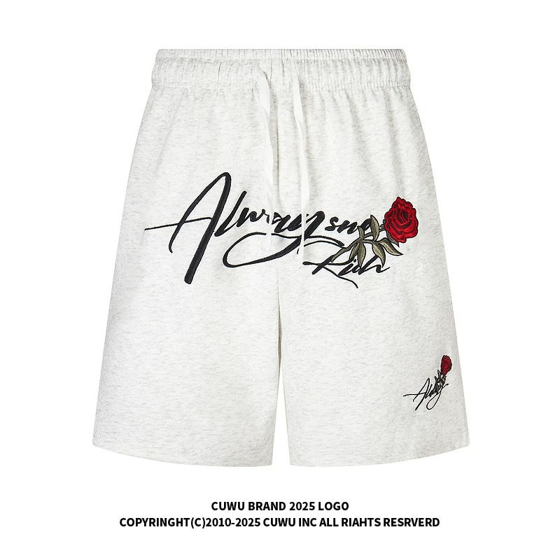 Thumbnail: Rose Letter Embroidery Loose Fit Casual Shorts