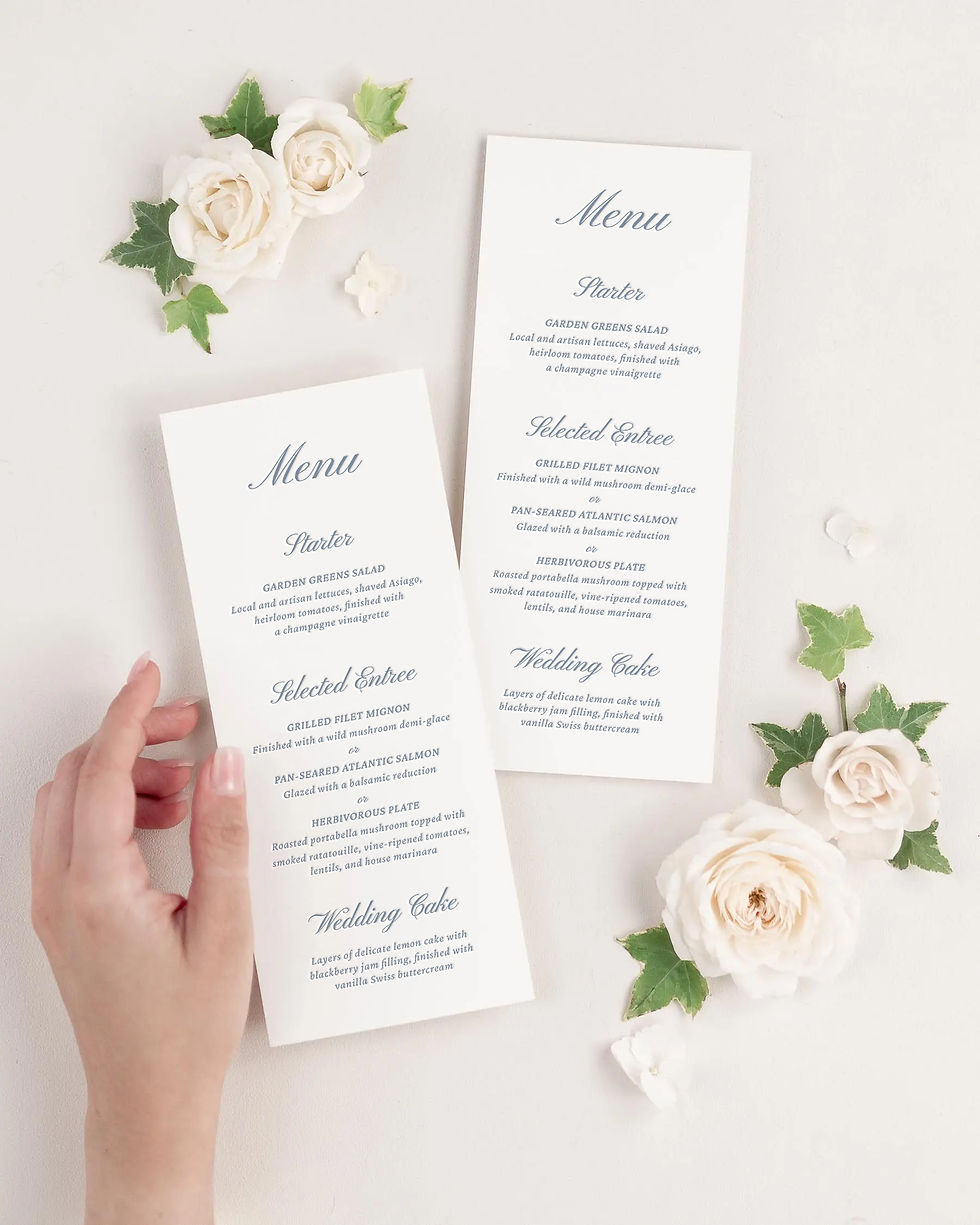Personalized Dinner Menu Card, Letterpress or Digital Print (4x9 inches)