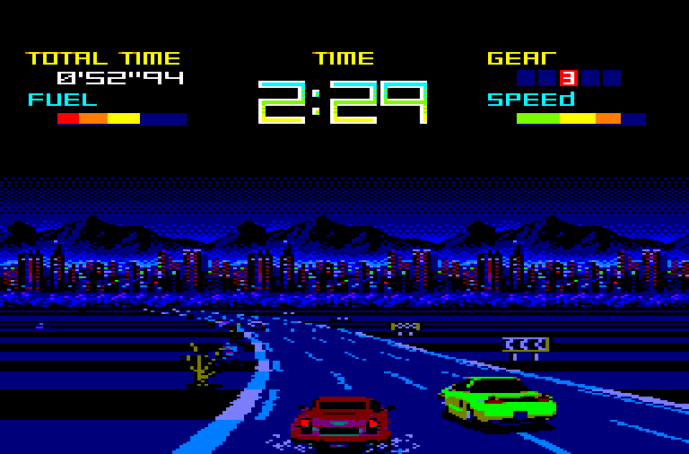 Racing in Vespertino can take place at night (Amstrad CPC)