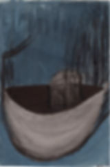 Untitled (Black Curved Form on Blue Ground)), 1985, watercolor on paper, 9” x 6”