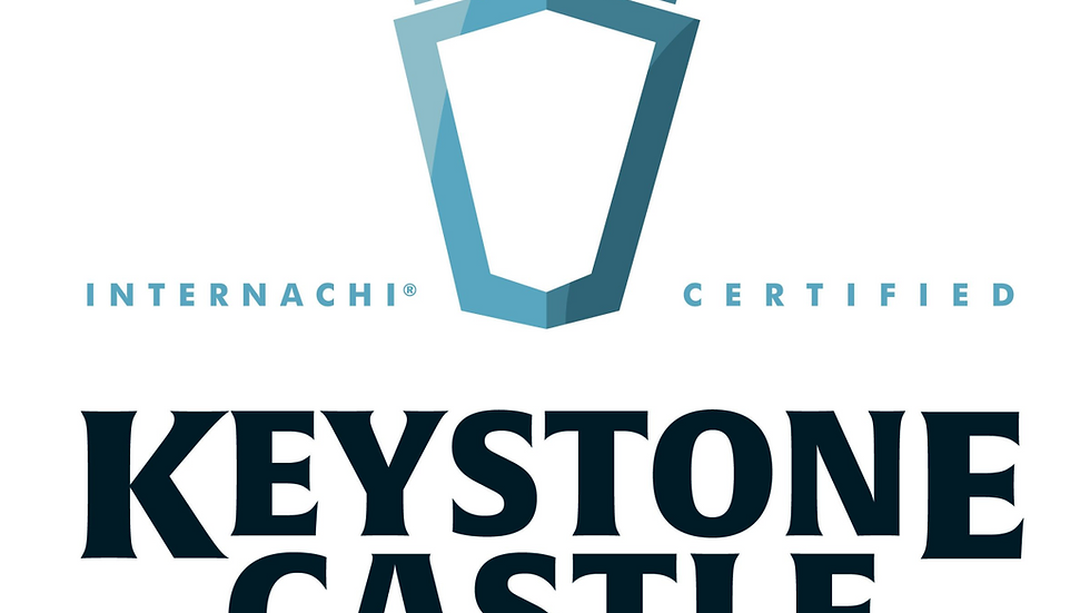 Blue castle logo with text "Internachi Certified" and "Keystone Castle Inspections" in bold. Modern, trustworthy feel.