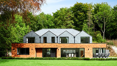 Architectural photograph by architectural photographer James Morris, this architectural photograph is of a unique residential building in Surrery UK