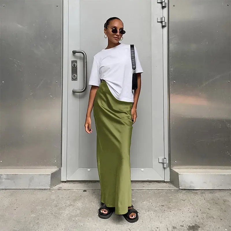 Miniatura: Elegant Satin Black Trumpet Skirts Fashion Slim High Waist Skirts Women Female