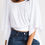 Thumbnail: Casual white blouse  👚 O-neck lace up blouse 
