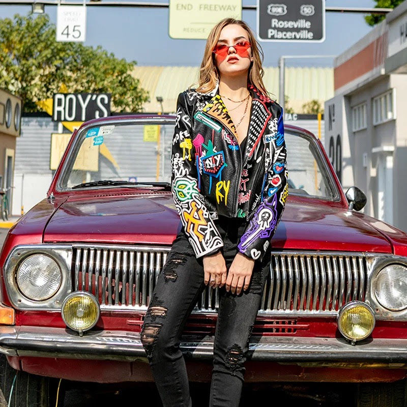 Thumbnail: Blue Leather Graffiti Jacket 