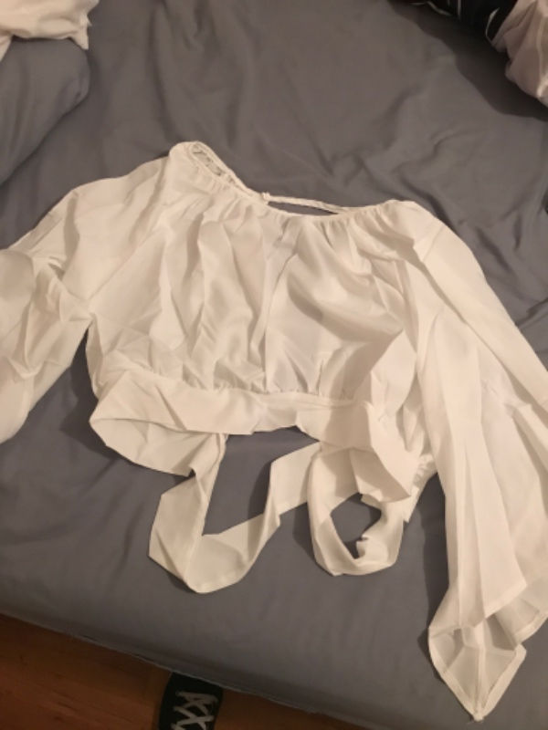Thumbnail: Casual white blouse  👚 O-neck lace up blouse 