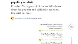UEPLC: Balance Social en Entidades Financieras de la Economía Popular y Solidaria en Ecuador