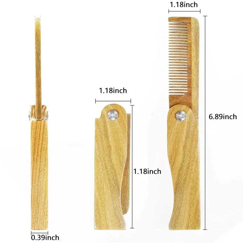 Miniatura: Men's Wooden Beard Comb with Leather Case Mustache Hair Comb For Men Fine Coarse